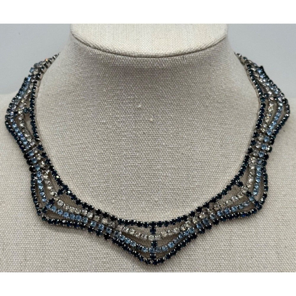 Vintage Hobe Signed Silver Tone Multicolor‎ Rhinestone Necklace